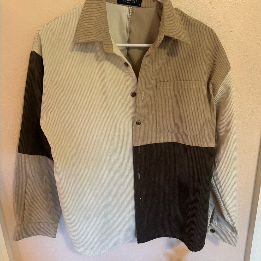 Cider Beige and Cream Corduroy Button Up